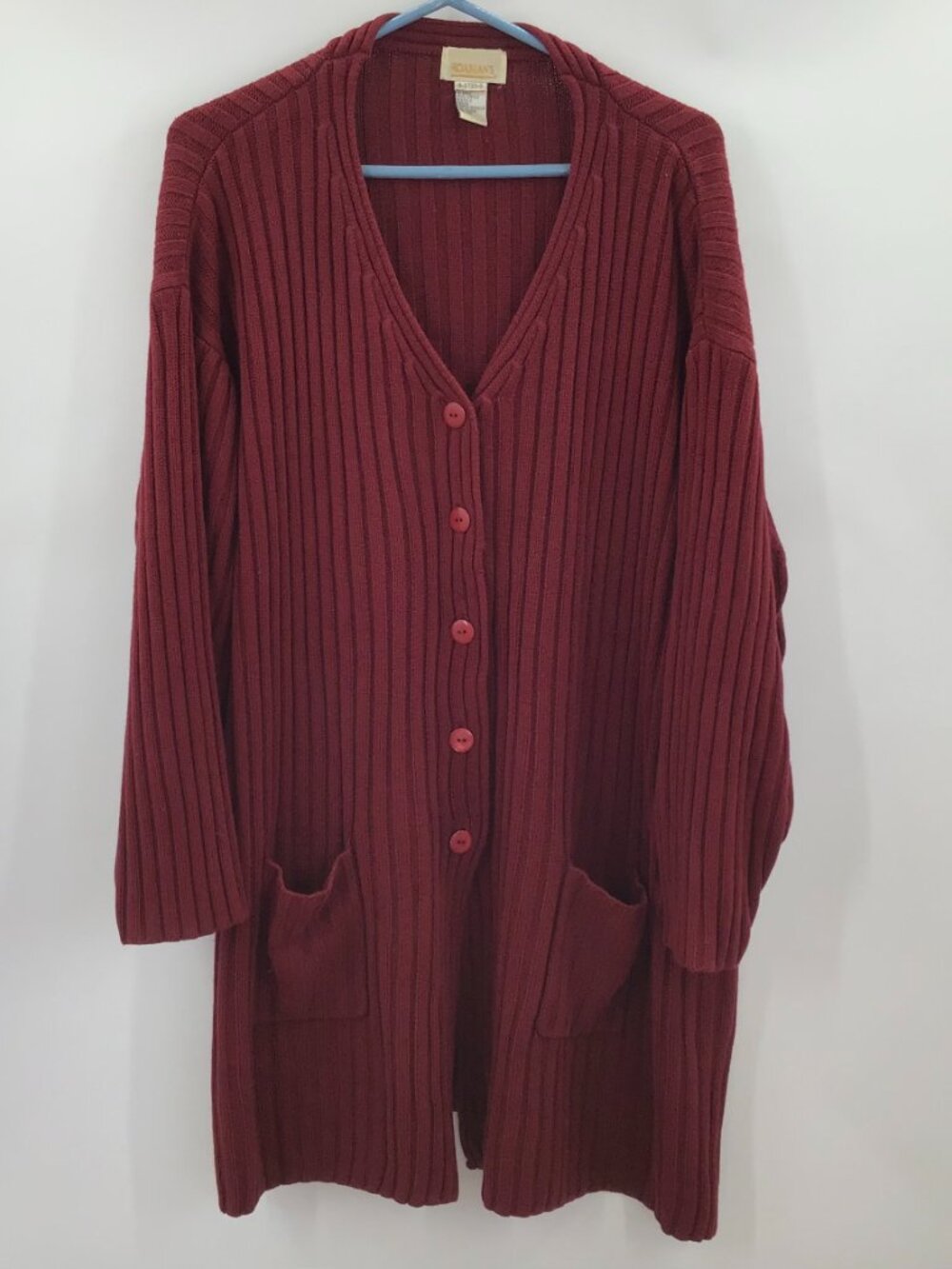 2 V-Neck 3X Tunic Length Sweaters 26/28 Red Gray Cardigan Lagenlook Office Layer - Picture 7 of 13